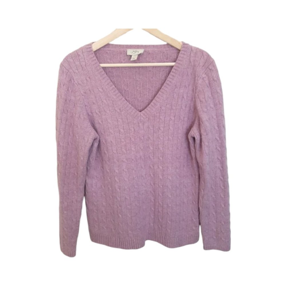 LOFT Sweater Cable Knit V Neck Light Purple Women's Size XL